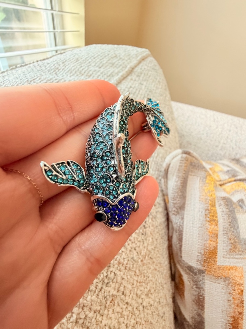 Betsey Johnson Blue Crystal Koi Fish Brooch Pin - Picture 2 of 4